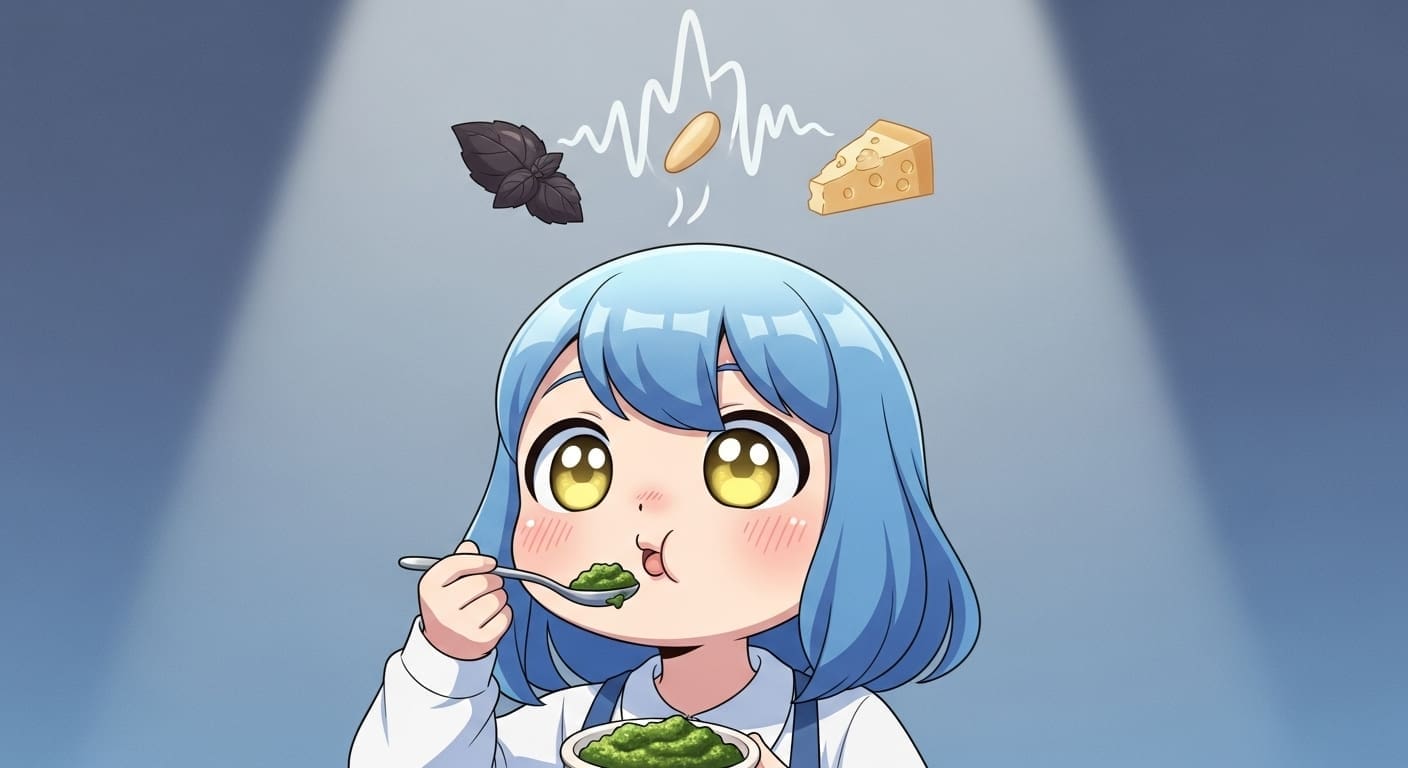 스푼으로-페스토를-한-입-맛보고-있는-귀여운-캐릭터