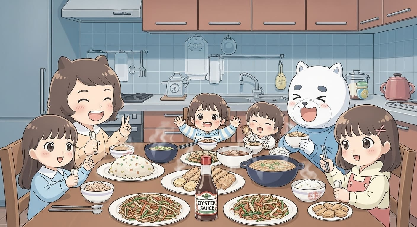 굴소스로-만든-맛있는-요리가-가득-차려진-식탁의-모습